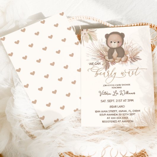 Teddybeer Boho Pampas Brown Baby shower Kaart