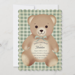 Teddybeer Boog Knuffel Gingham Antiek Salie Kaart