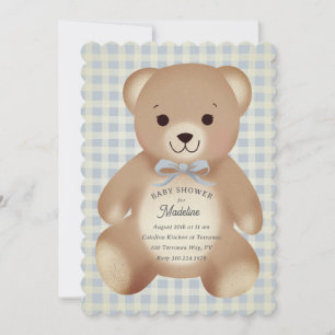 Teddybeer Boog Knuffel Gingham Antiekblauw Kaart