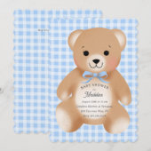 Teddybeer Boog Knuffel Gingham Blauw Kaart (Voorkant / Achterkant)