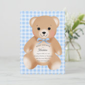 Teddybeer Boog Knuffel Gingham Blauw Kaart (Staand voorkant)