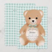 Teddybeer Boog Knuffel Gingham Saliegroen Kaart (Voorkant / Achterkant)