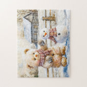 Teddybeer Bouwt een Sneeuwman Legpuzzel (Verticaal)