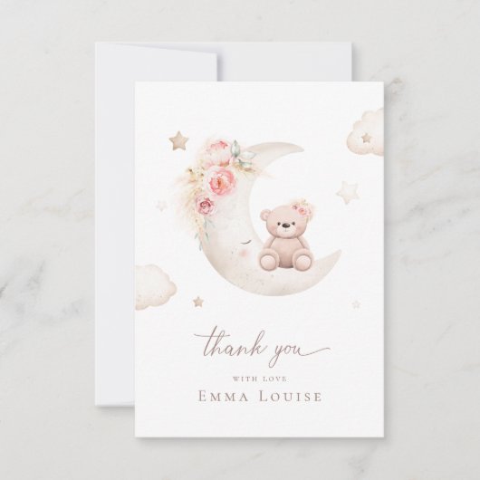 Teddybeer boven de maan neutrale babyshower  bedankkaart (Voorkant)