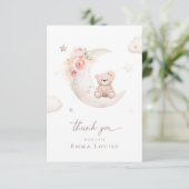 Teddybeer boven de maan neutrale babyshower  bedankkaart (Staand voorkant)