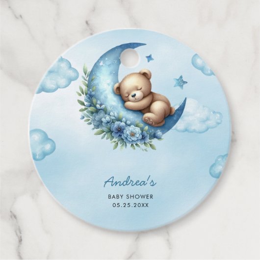 Teddybeer boven het Baby shower Bedankjes Labels (Voorkant)