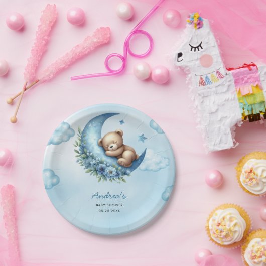 Teddybeer boven het Baby shower Papieren Bordje (Feest)