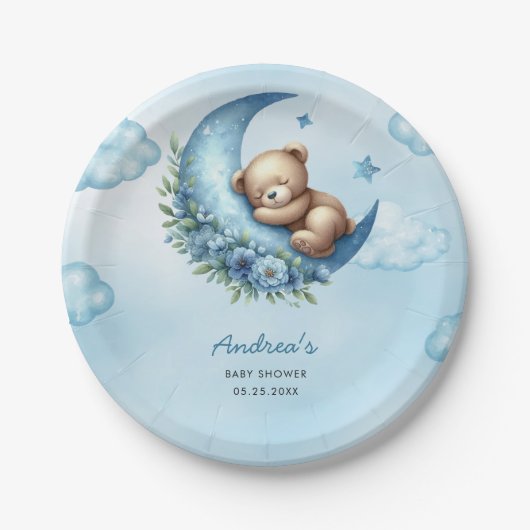 Teddybeer boven het Baby shower Papieren Bordje (Voorkant)