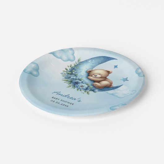 Teddybeer boven het Baby shower Papieren Bordje (Gekanteld)