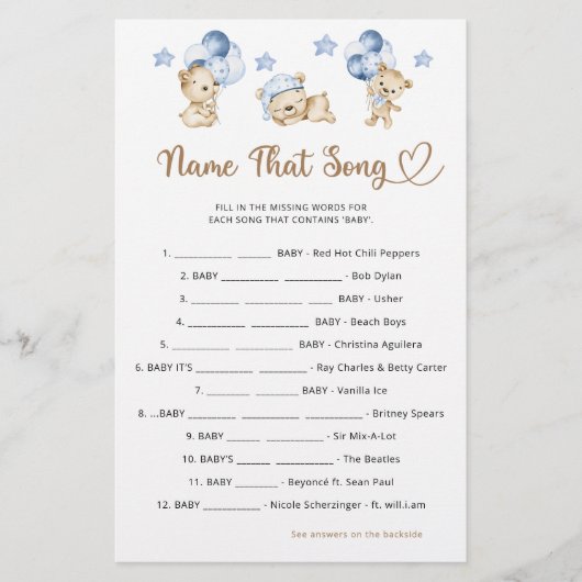 Teddybeer boy baby shower Naam Dat Song (Voorkant)