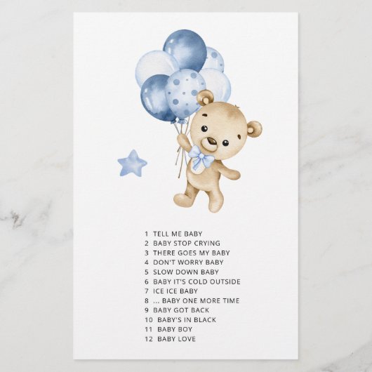 Teddybeer boy baby shower Naam Dat Song (Achterkant)