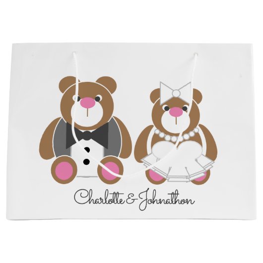 Teddybeer bruiloft schattig wit groot cadeauzakje (Voorkant)