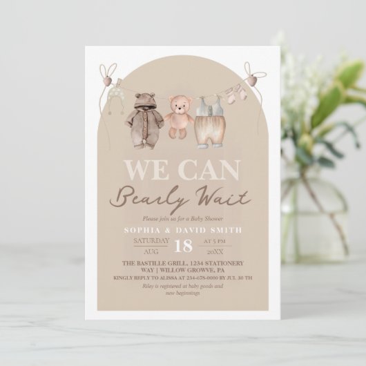 Teddybeer Bruine Baby Shower  Kaart (Staand voorkant)