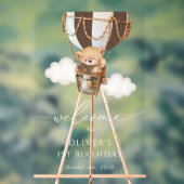 Teddybeer, bruine ballon, eerste verjaardag welkom acryl bord (Neutraal)