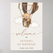 Teddybeer, bruine ballon, eerste verjaardag welkom poster (Voorkant)