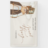 Teddybeer, bruine ballon, eerste verjaardag welkom spandoek (Verticaal)