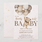 teddybeer bruine ballonnen baby shower kaart (Voorkant / Achterkant)