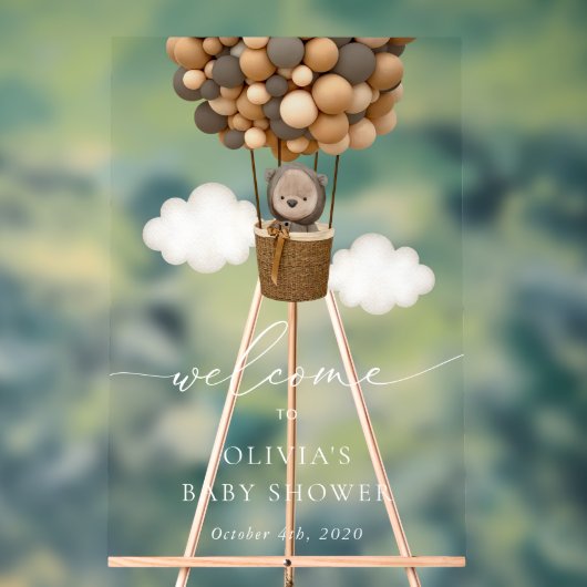 Teddybeer, bruine ballonnen, Baby shower welkom Acryl Bord (Neutraal)