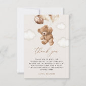 Teddybeer, bruine ballonnen, eerste verjaardag bedankkaart (Voorkant)