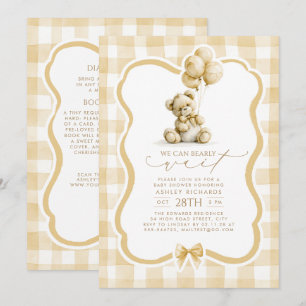 Teddybeer Bruine Gingham All-in-One Baby Shower Kaart