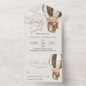 Teddybeer, bruine heteluchtballon, eerste verjaard all in one uitnodiging (Binnen)