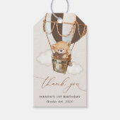 Teddybeer, bruine heteluchtballon, eerste verjaard cadeaulabel (Voorkant)