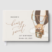 Teddybeer, bruine heteluchtballon, eerste verjaard gastenboek (Voorkant)