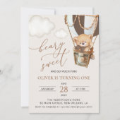 Teddybeer, bruine heteluchtballon, eerste verjaard kaart (Voorkant)