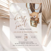 Teddybeer, bruine heteluchtballon, eerste verjaard kaart