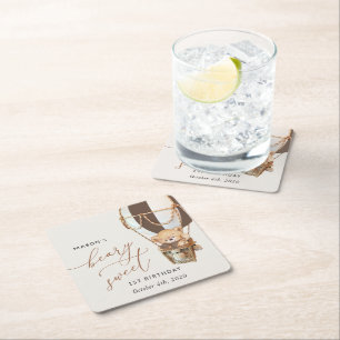 Teddybeer, bruine heteluchtballon, eerste verjaard kartonnen onderzetters