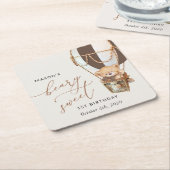 Teddybeer, bruine heteluchtballon, eerste verjaard kartonnen onderzetters (Schuin)