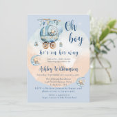 Teddybeer Celestial Oh Boy Baby shower Uitnodiging (Staand voorkant)