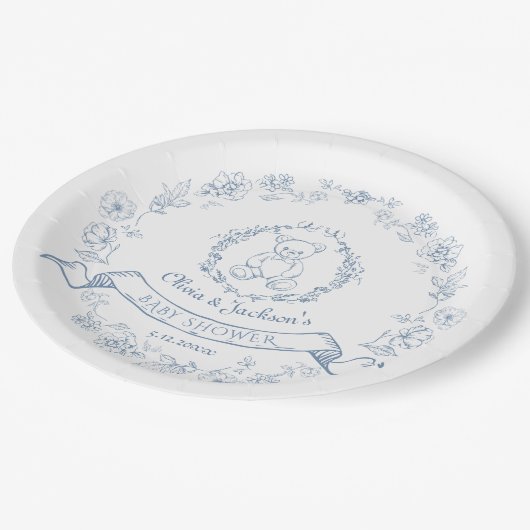 Teddybeer  Chinoiserie krans Baby shower Papieren Bordje (Gekanteld)