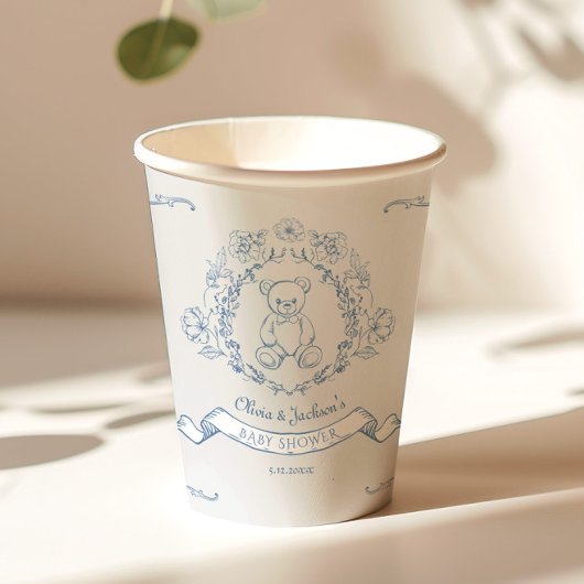 Teddybeer  Chinoiserie Toile Baby shower Papieren Bekers