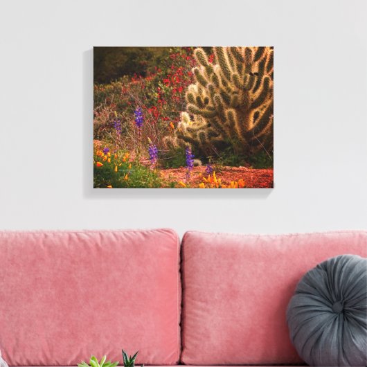 Teddybeer Cholla Cactus Wildflower Desert Scène Canvas Afdruk (Insitu (Woonkamer))
