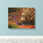 Teddybeer Cholla Cactus Wildflower Desert Scène Canvas Afdruk (Insitu (Houten vloer))