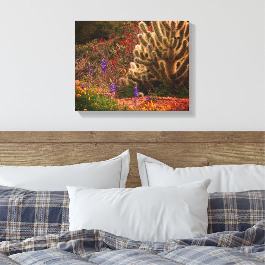 Teddybeer Cholla Cactus Wildflower Desert Scène Canvas Afdruk (Insitu (Slaapkamer))