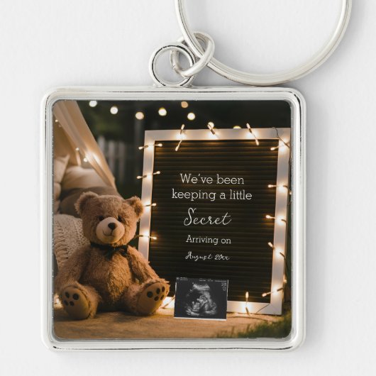 Teddybeer Cozy Night Zwangerschapsaankondiging cad Sleutelhanger (Voorkant)