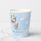 Teddybeer daalt af van de blauwe luchtballonnen papieren bekers (Voorkant)