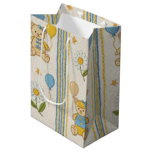 Teddybeer Daisytuin Patroon (10) Medium Cadeauzakje (Voorkant Gekanteld)