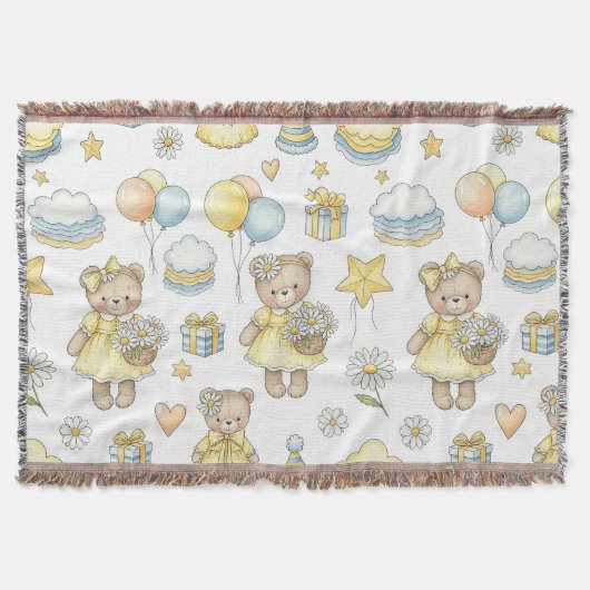 Teddybeer Daisytuin Patroon (16) Deken (Voorkant)