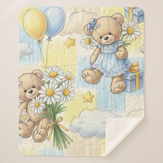 Teddybeer Daisytuinpatroon (2) Sherpa Deken (Voorkant)