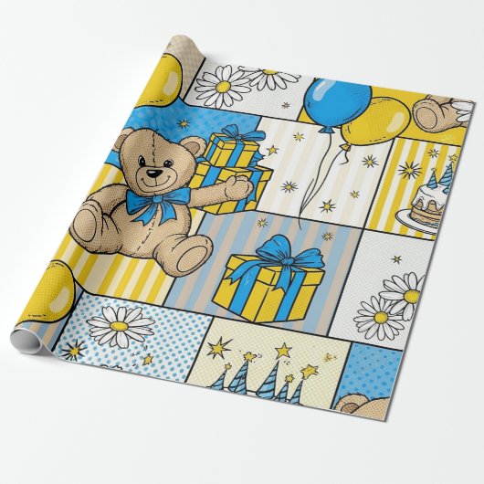 Teddybeer Daisytuinpatroon (4) Cadeaupapier (Uitgerold)