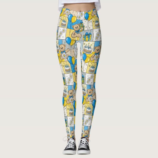 Teddybeer Daisytuinpatroon (4) Leggings (Voorkant)