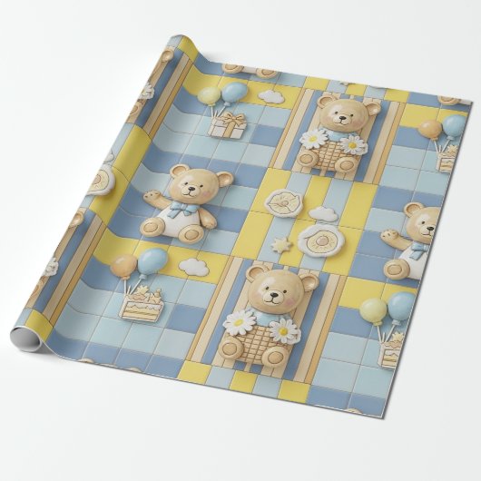 Teddybeer Daisytuinpatroon (7) Cadeaupapier (Uitgerold)