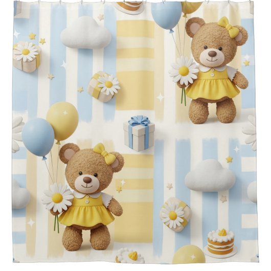 Teddybeer Daisytuinpatroon (8) Douchegordijn (Voorkant)