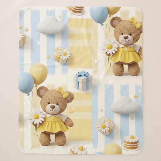 Teddybeer Daisytuinpatroon (8) Sherpa Deken (Voorkant)