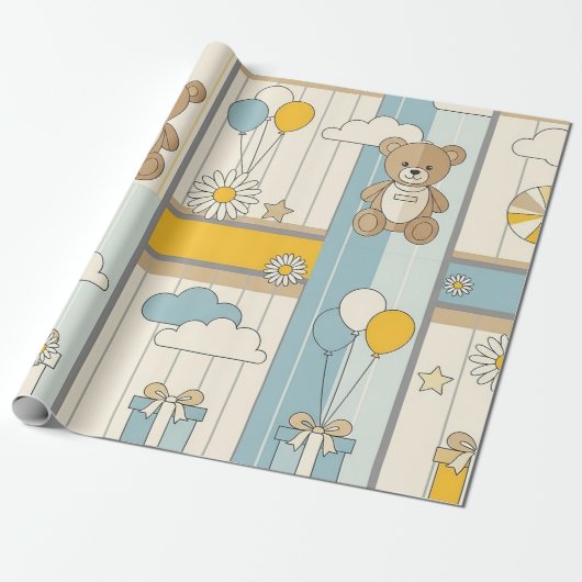 Teddybeer Daisytuinpatroon (9) Cadeaupapier (Uitgerold)