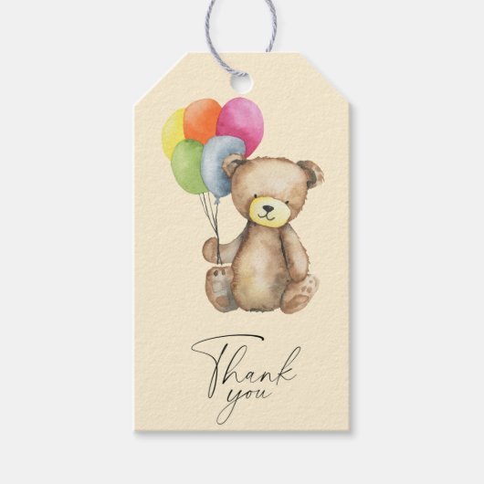 Teddybeer - Dank je wel Baby Shower-feestje Cadeaulabel (Voorkant)