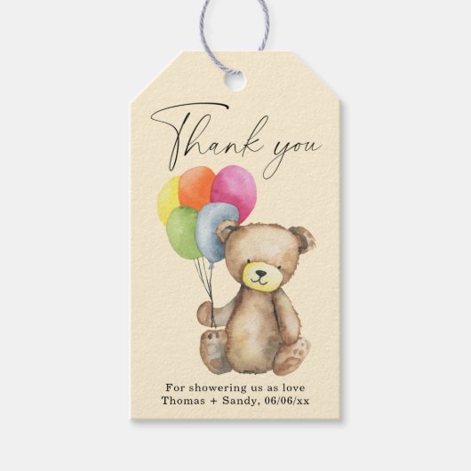 Teddybeer - Dank je wel babyshowerfeest Cadeaulabel (Voorkant)